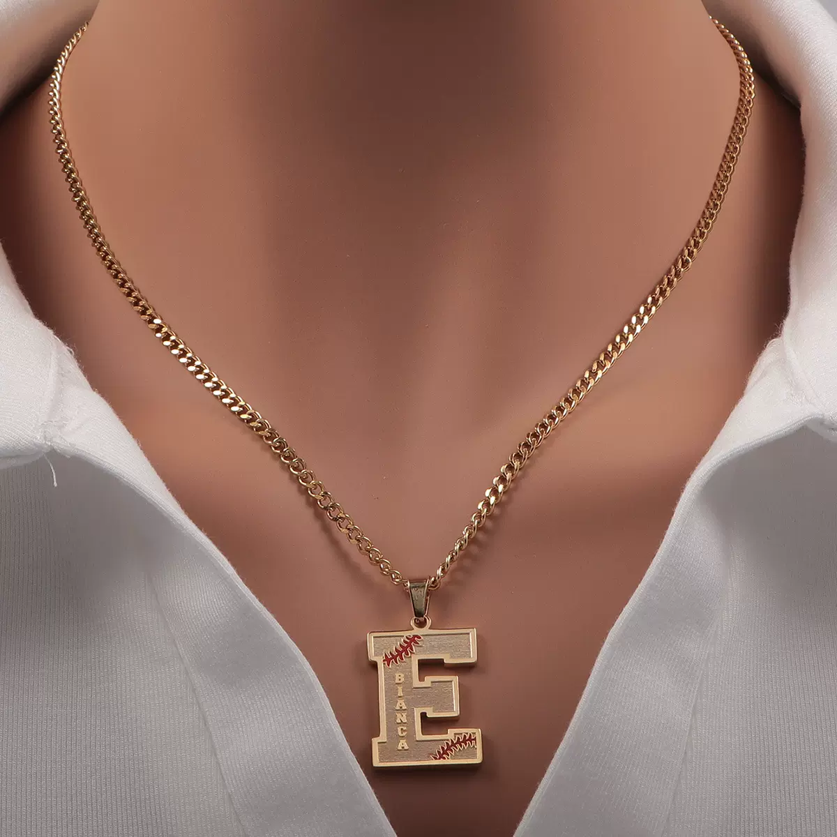 定制个性化1件特色棒球元素英文字母+英文字母名字项链父亲节礼物