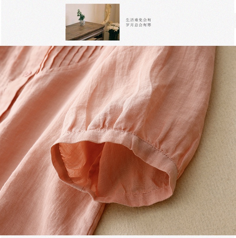 Regular Sleeve Sleeve Type Retro Artistic Loose Cotton Linen Shirt French Piano Pleat New Summer Style Women's Basic Shirt Pure Color Commute Fashion