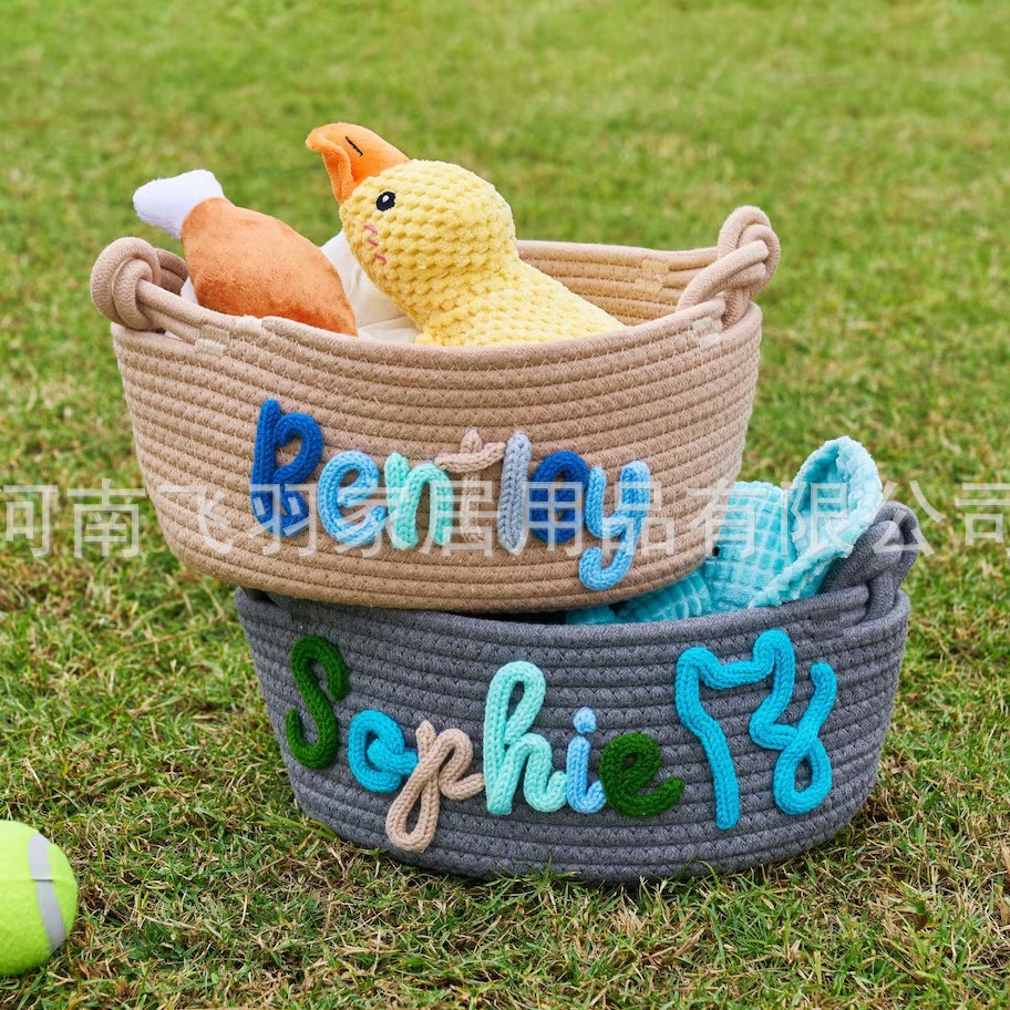 Fabricante de origen pegado nombre acompañante canasta de regalo de cuerda de algodón oval canasta de regalo de mango de torsión canasta de almacenamiento canasta decorativa