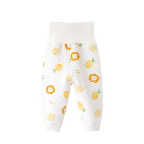Baby warm pants to wear inside pure cotton baby high-waisted belly-protecting pants for autumn and winter children's three-layer cotton pants for boys and girls boneless