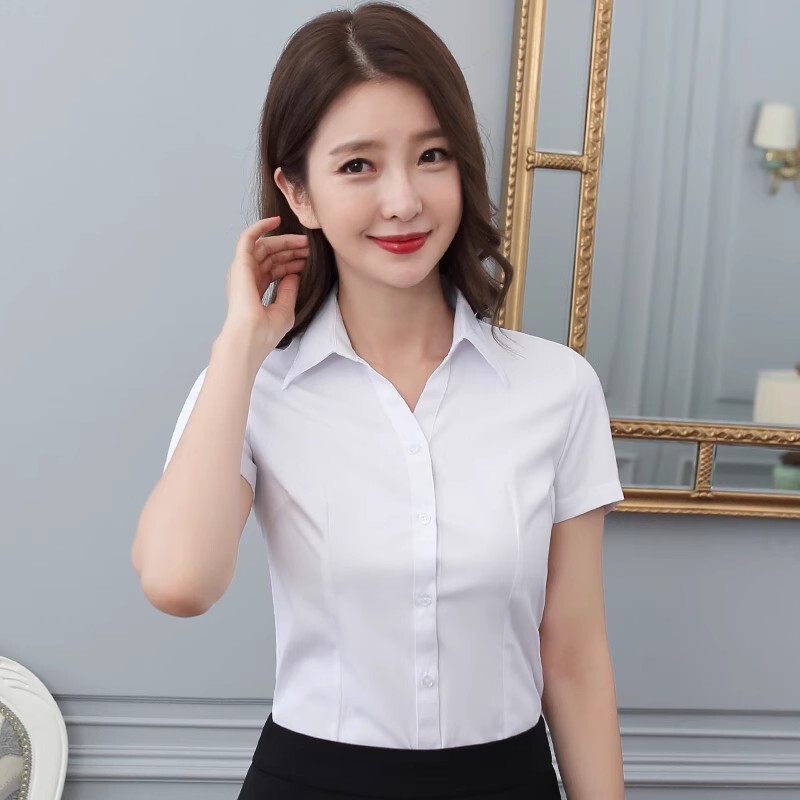Short-Sleeved White Shirt for Women V Neck Summer Breathable Business Wear for Work and Work Clothing Business Formal Wear Loose Shirt Overalls