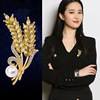 Golden advanced brooch, demi-season pin, suit lapel pin, accessory, high-quality style, simple cut