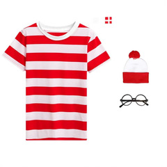 賢いウォーリーWhere's Wally英国キャラクターコスプレ服赤ストライプtシャツ