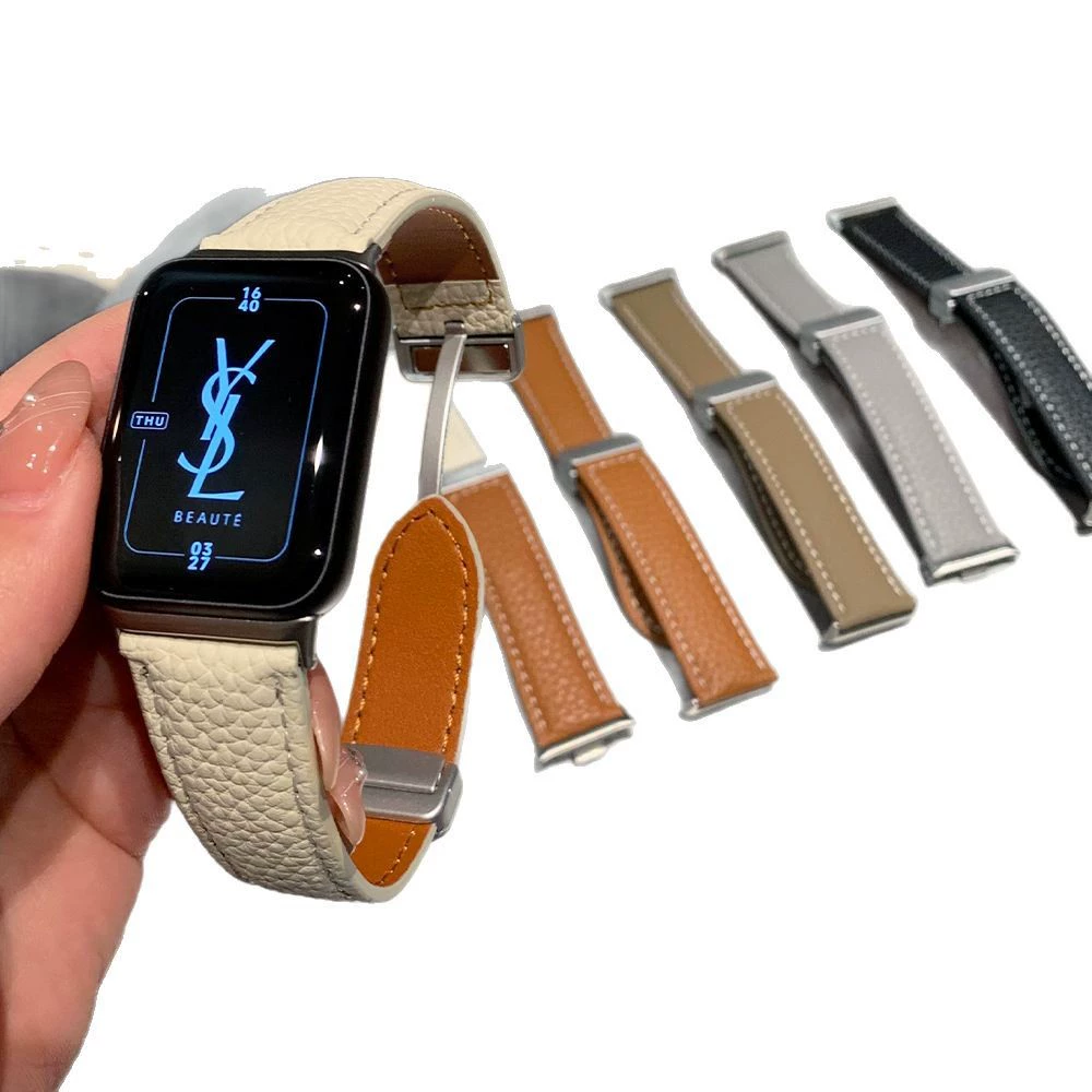 Ремешок для Apple Watch S10, узор личи, магнитное крепление, кожаный ремешок для Xiaomi 8/9 Pro, совместим с Fit3, красный