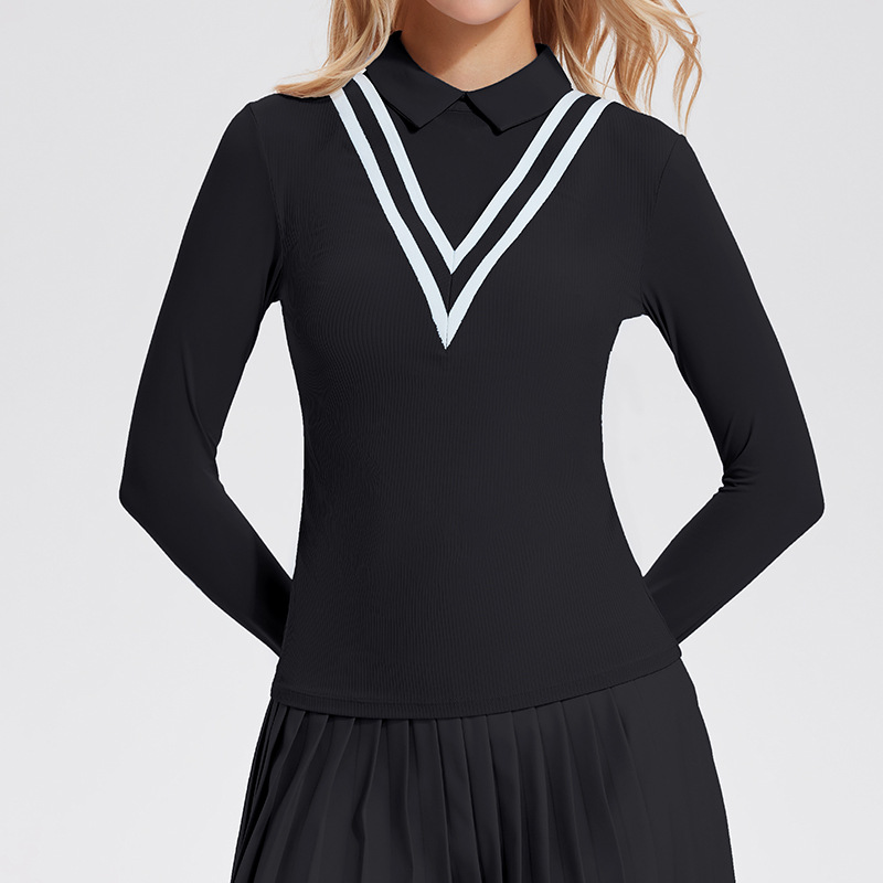 Nuevo cross-border con solapa ropa de yoga de mangas largas ropa de ejercicio transpirable casual camiseta de golf de carrera al aire libre