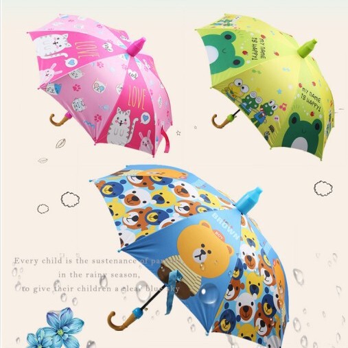 Children's Umbrella Black Glue Straight Rod Automatic Umbrella Student Sunny Umbrella Black Glue Sunscreen Plus LOGO Agent