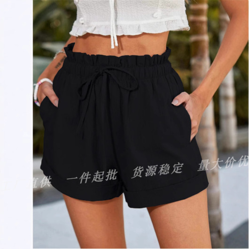 Summer Women's Wear: WISH European & American-Style Solid-Color Loose-Fit Casual Fashionable Shorts for Women