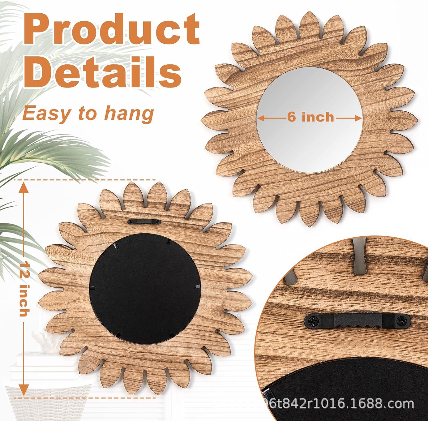 木质壁挂装饰镜 创意圆形镜拍照道具 洗手间洗漱台化妆镜民宿浴