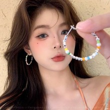 多巴胺彩色串珠耳环女款2025新款设计气质高级感耳圈耳钉时尚耳饰