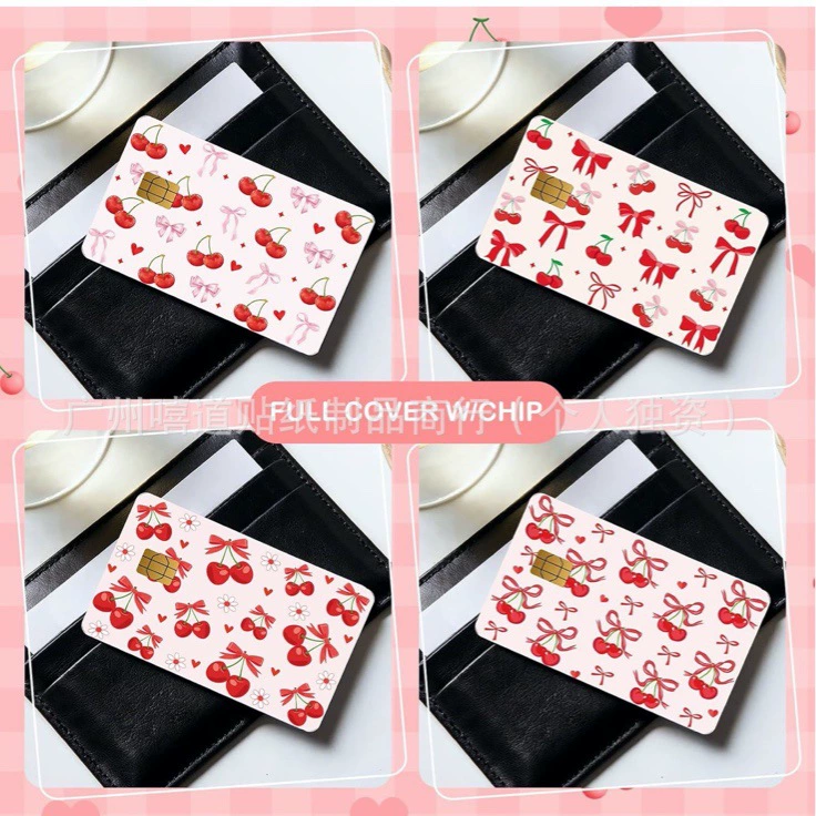 Трансграничная красная вишневая наклейка на дебетовую карту с бантом, банковская карта, кредитная карта, вишневое украшение, 4 разных стиля