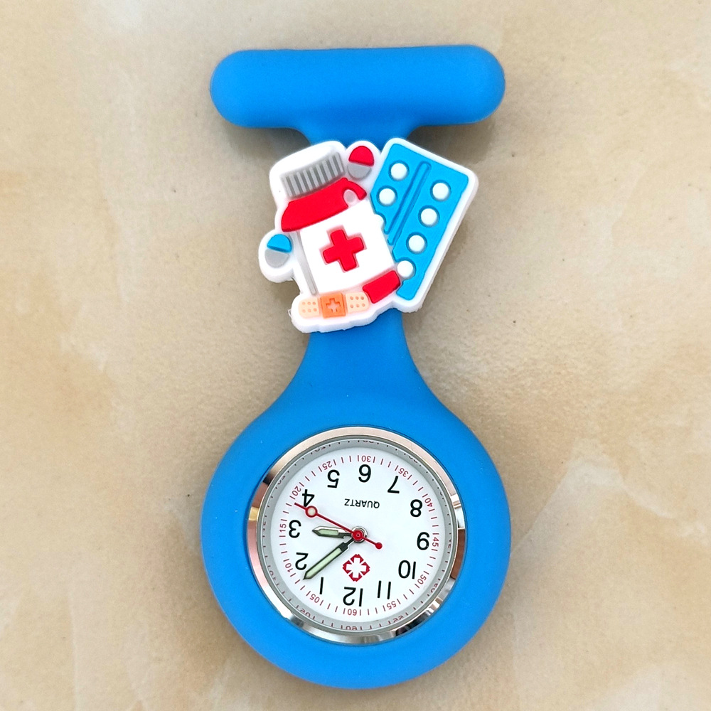 Dibujos animados lindo unisex hospital médico enfermera médico broche de silicona sólida colgando FOB bolsillo regalo reloj