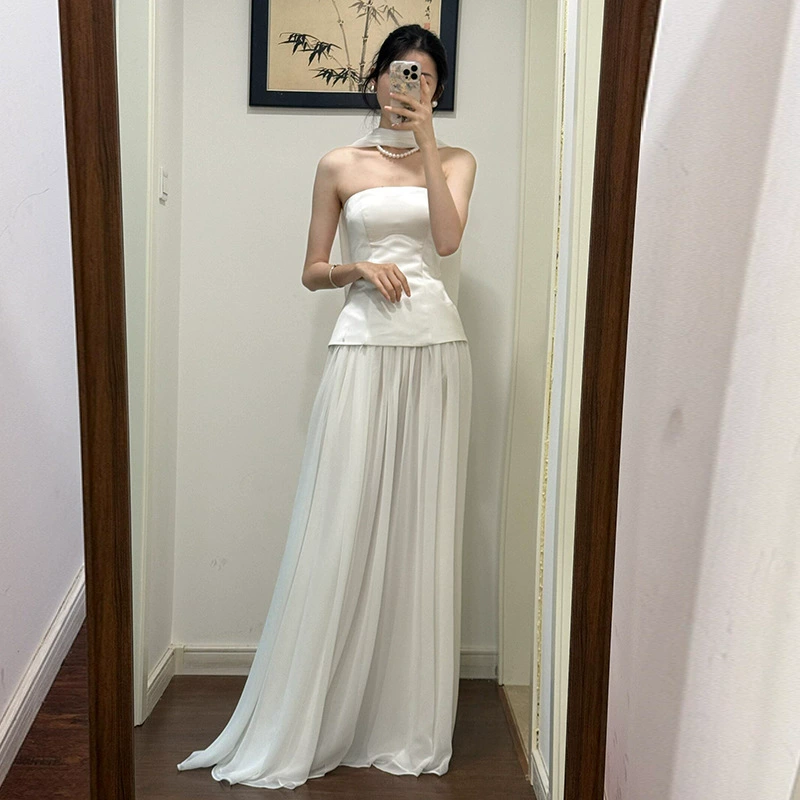 Свадебное платье с топочкой и легкой ниши простой премиум-комфорт атласное свадебное платье повседневное платье легко экстравагантно