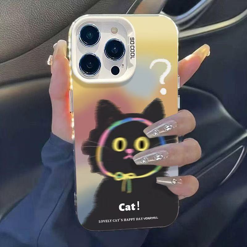 Misty Cat Adecuado para Apple 16Promax Funda para teléfono móvil Personalidad Yuan Qi Shell iPhone15/14/13 Europa y América 12