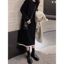 赫本风针织连衣裙女秋冬季内搭法式过膝中长款配大衣打底毛衣裙子