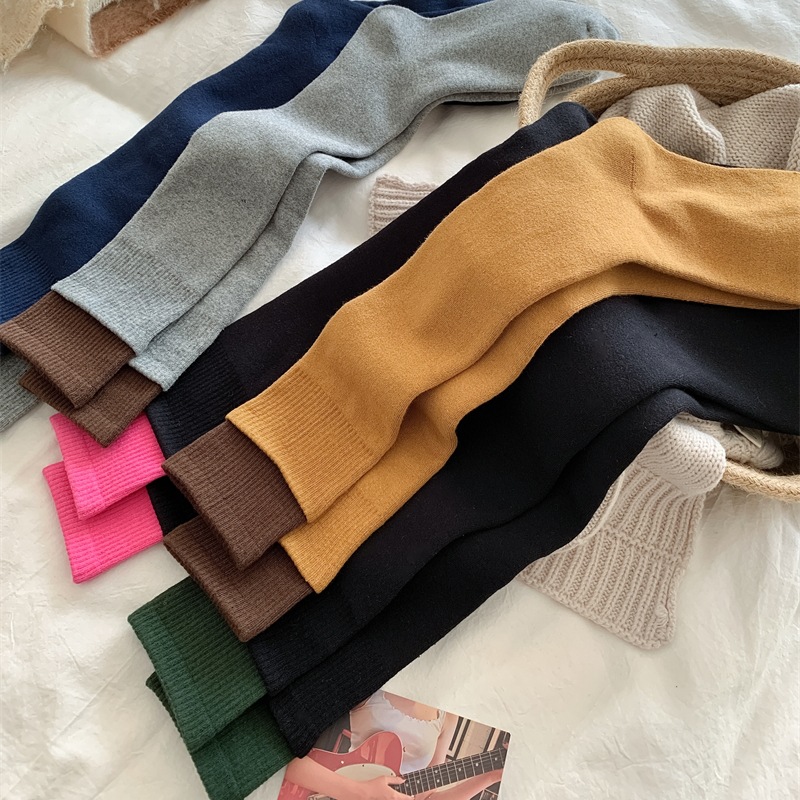 Autumn winter thick looped color blocked calf Korean Instagram internet famous double ribbed warm and slimming JK long_voghion.com