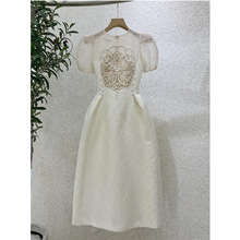 越南小眾設計師潮牌優雅氣質淑女泡泡袖收腰廓型白色連衣長裙禮服
