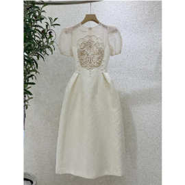 越南小众设计师潮牌优雅气质淑女泡泡袖收腰廓型白色连衣长裙礼服
