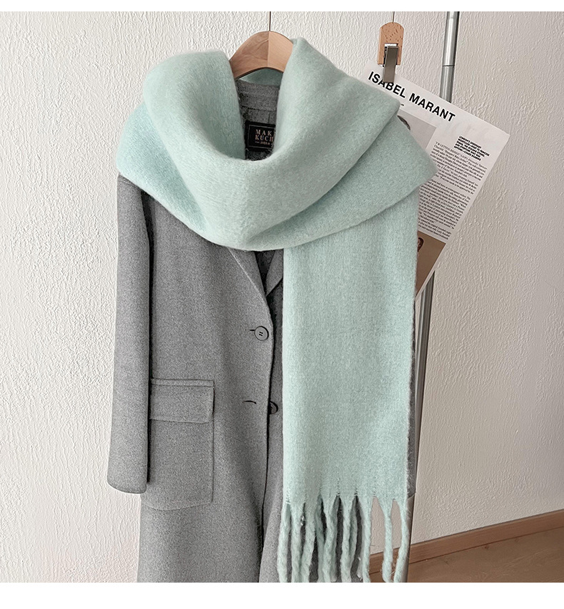Solid color mohair with lazy style, soft fluffy solid color, big pull hair warm scarf for students and couples_voghion.com