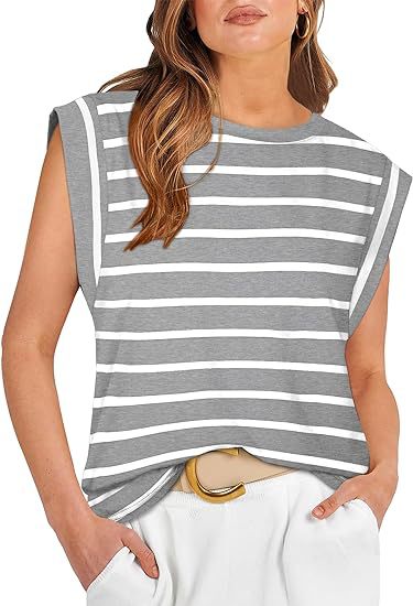 210g Weight Sleeveless Sleeve Length Pullovers Placket Type Raglan Sleeve Sleeve Type Cotton Fabric Type Long Top Length T-shirt Tops Type Holiday, Daily Occasion Round Neck Neckline Loose Fit Type Stripe, Solid Color Pattern Summer, Spring Season Women's Gender Casual Style Wholesale Women's Casual Stripe Solid Color Sleeveless T-Shirts 42