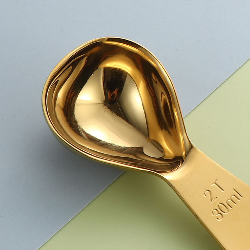Cuchara de medición de granos de café en forma de corazón de acero inoxidable transfronterizo cuchara de medidor de oro con logotipo 15ml 30ml cuchara de leche en polvo