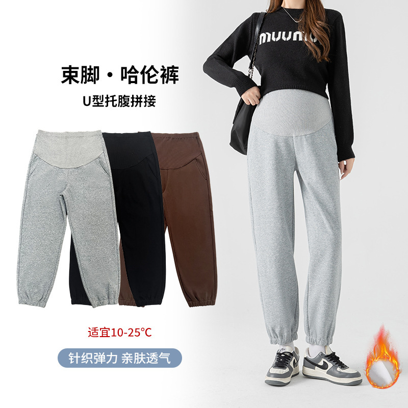 Ytl Knitted Maternity Pants for Spring and Autumn, Cotton and Linen, Non-Binding on the Belly, Casual Sweatpants, Versatile Women's Jogger Pants with Fleece Lining and Belly Support Ytl Knitted Maternity Pants for Spring and Autumn, Cotton and Linen, Non-Binding on the Belly, Casual Sweatpants, Versatile Women's Jogger Pants with Fleece Lining and Belly Support
