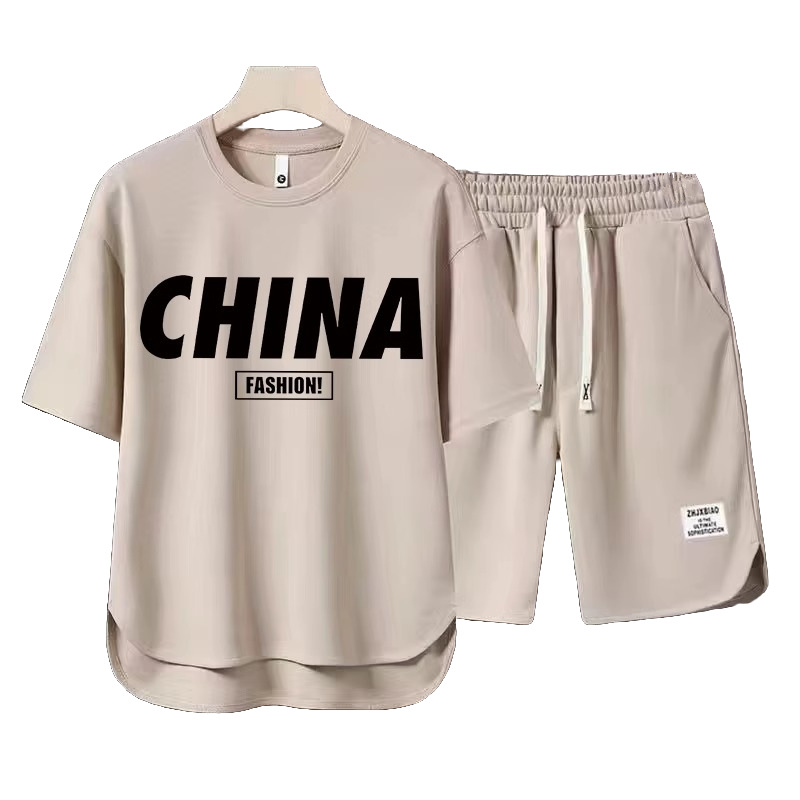 Men's Clothing 2024 Waffle Casual Summer Suit Men's Loose Teen Short sleeved T shirt Shorts Handsome Two piece Suit_mkmklike.com