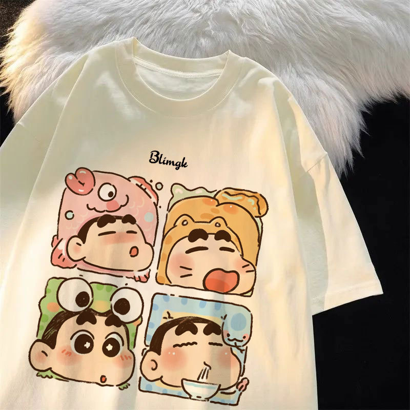Students T-shirt Cotton Short-sleeved New Japanese Style Cartoon Summer Crayon Shin New plus size chubby girl Casual Printed Top