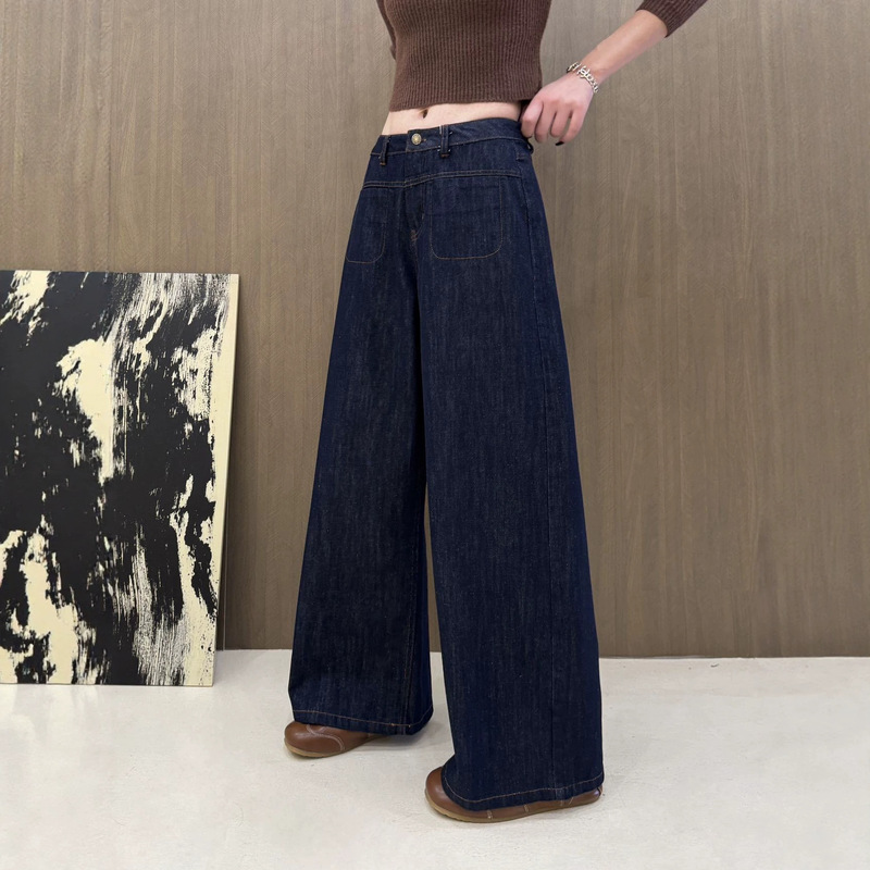 Paper Bag Home K0762 new all-cotton retro denim wide-leg jeans, trendy washed casual pants, small wholesale Paper Bag Home K0762 new all-cotton retro denim wide-leg jeans, trendy washed casual pants, small wholesale