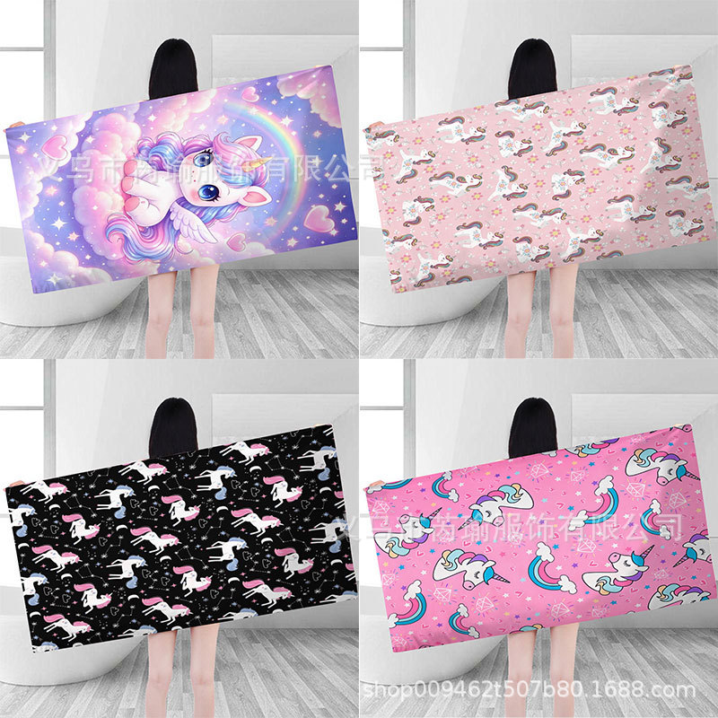 跨境热卖海边度假沙滩巾超细纤维毛巾吸水可爱独角兽可爱卡通浴巾