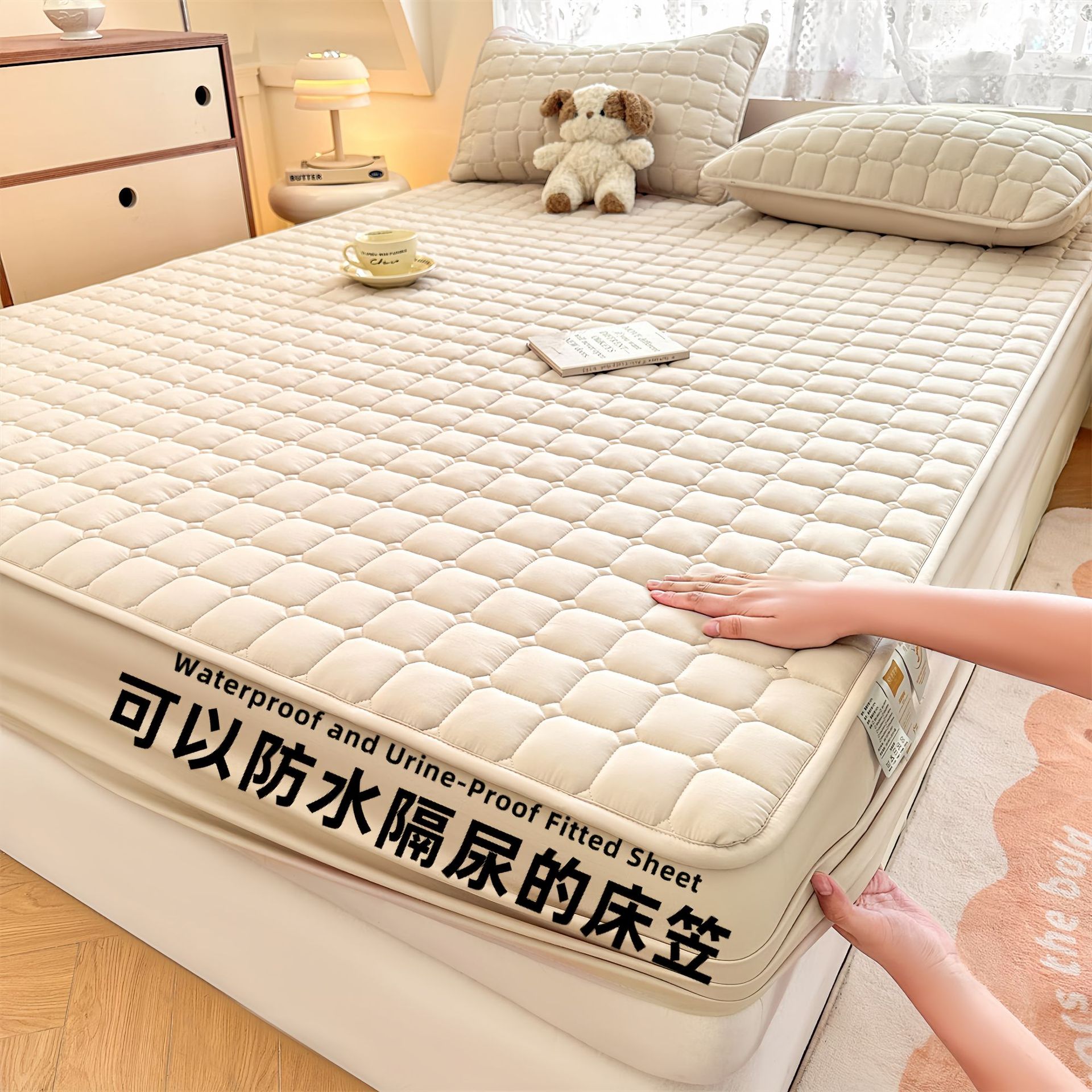 Todo incluido Cama de diafragma impermeable clase A Casa de algodón puro grado madre y bebé dormir desnudo máscara de cama de algodón antibacteriano cubierta de colchón una sola pieza
