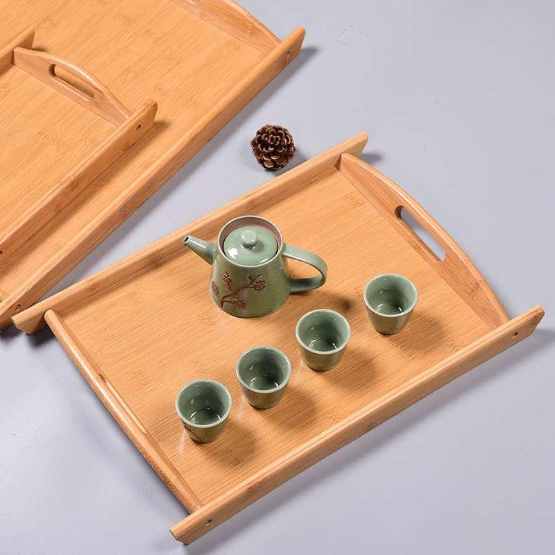 Rectangular Bamboo Serving Tray with Handle, Natural Bamboo Wood, Multiple Sizes (22×13–70×50 cm)