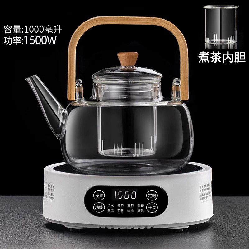 Transparent square beam kettle + T12 white electric ceramic stove