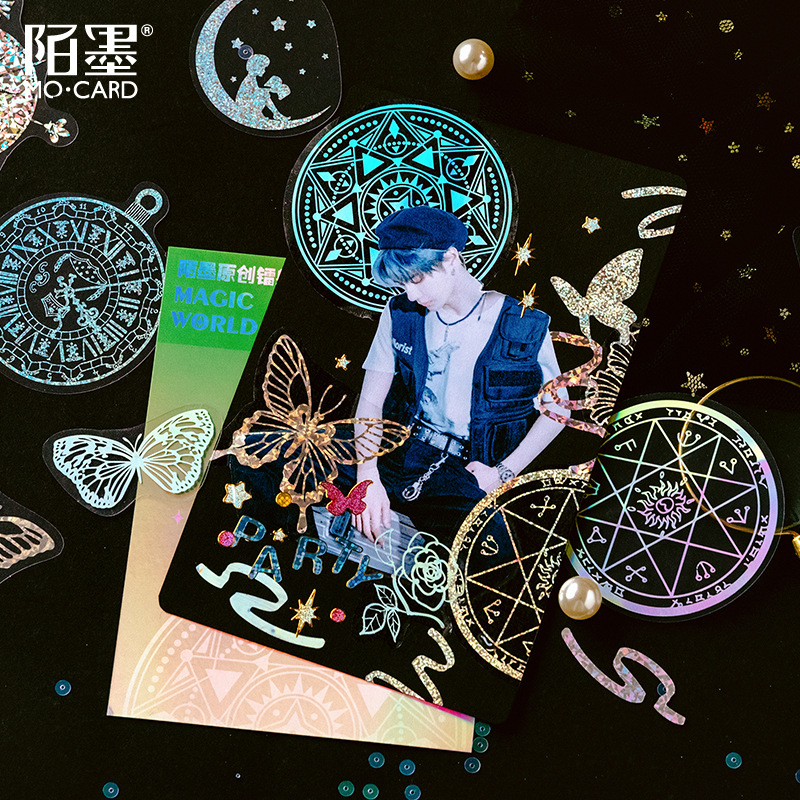 Mo mo PET caliente color oro láser etiqueta bolsa de papel flash serie sueño creativo diario etiqueta decoración 45 unidades