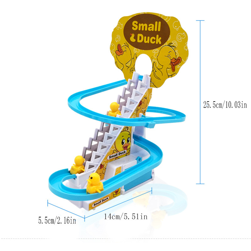 Juguetes para niños de patos con rieles eléctricos, patos amarillos que suben escaleras, patos que suben escaleras