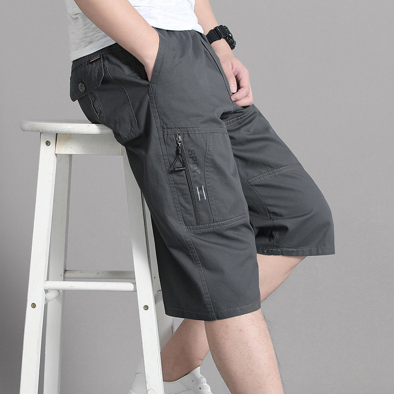 Summer men's cropped pants dad cotton shorts middle-aged and elderly loose casual pants thin big shorts cropped breeches