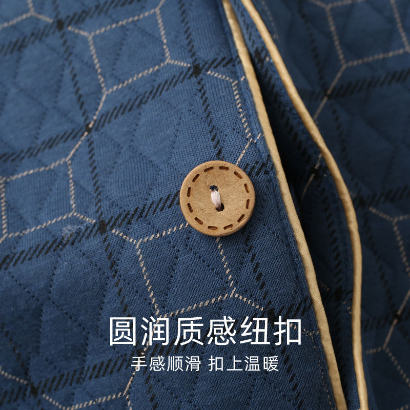 Algodón aire pijama de algodón hombre otoño y invierno intercalado de algodón grueso intercalado de tamaño grande conjunto de ropa de casa de hombre