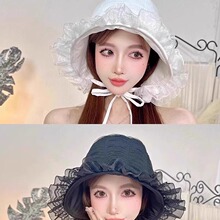 2024秋季新款婴儿帽子秋冬韩版防风宫廷帽宝宝胎帽蕾丝公主套头帽