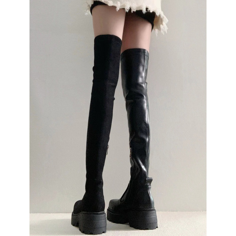 Elastic skinny over knee boots Women's new autumn and winter chunky heel platform high rider boots_voghion.com