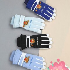 儿童滑雪手套冬季女宝宝可爱棉保暖加绒加厚10岁男童冬天玩雪防水