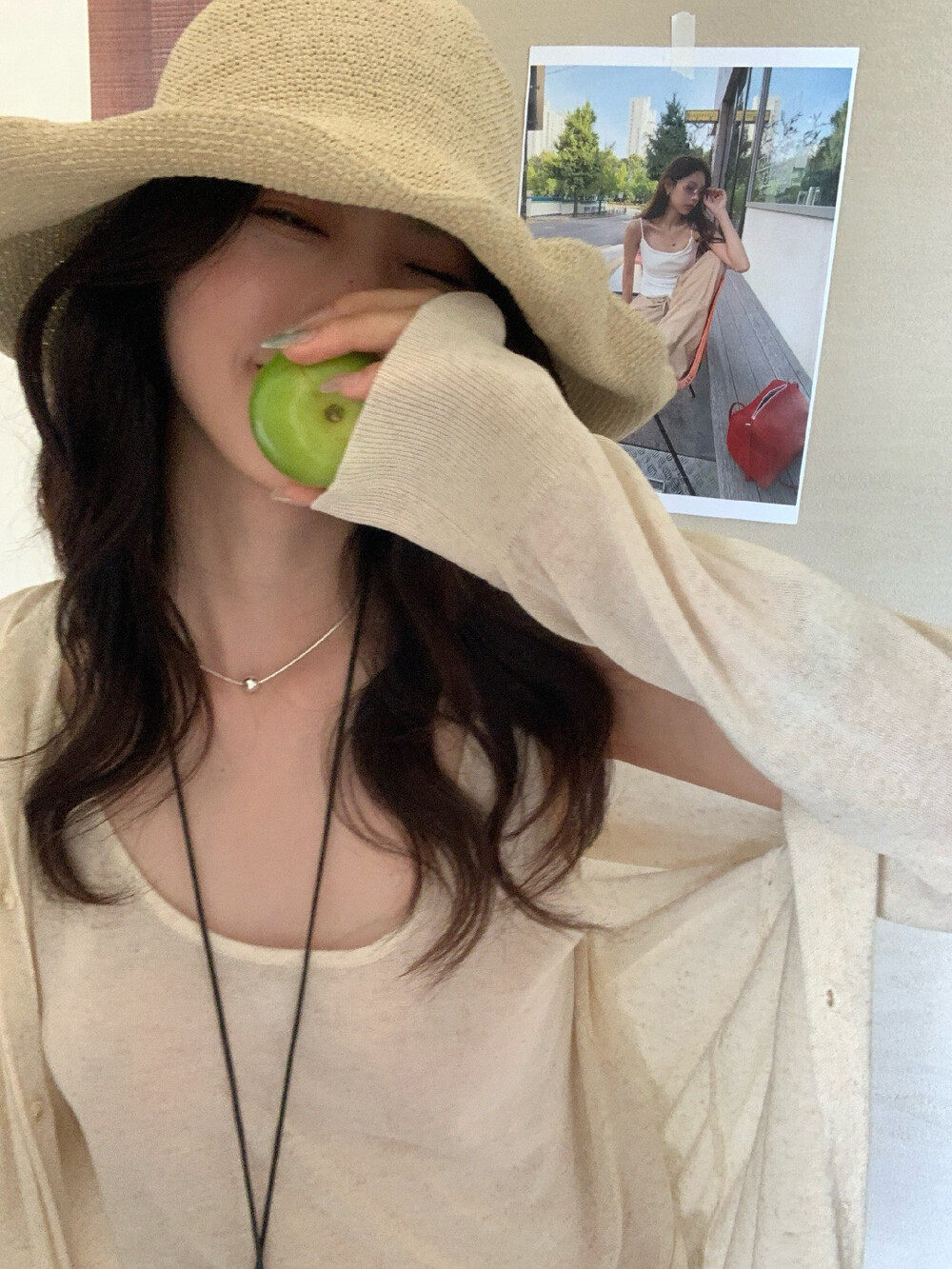 Bộ cardigan len phối áo hai dây nữ phong cách lười biếng mùa hè — yến mạch chi tiết 11