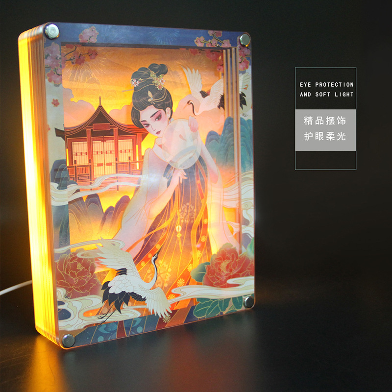 Customizable Guochao-style ambient small night light, creative gift, traditional craft, ancient cultural and creative 3D shadow paper-cutting lamp decoration.