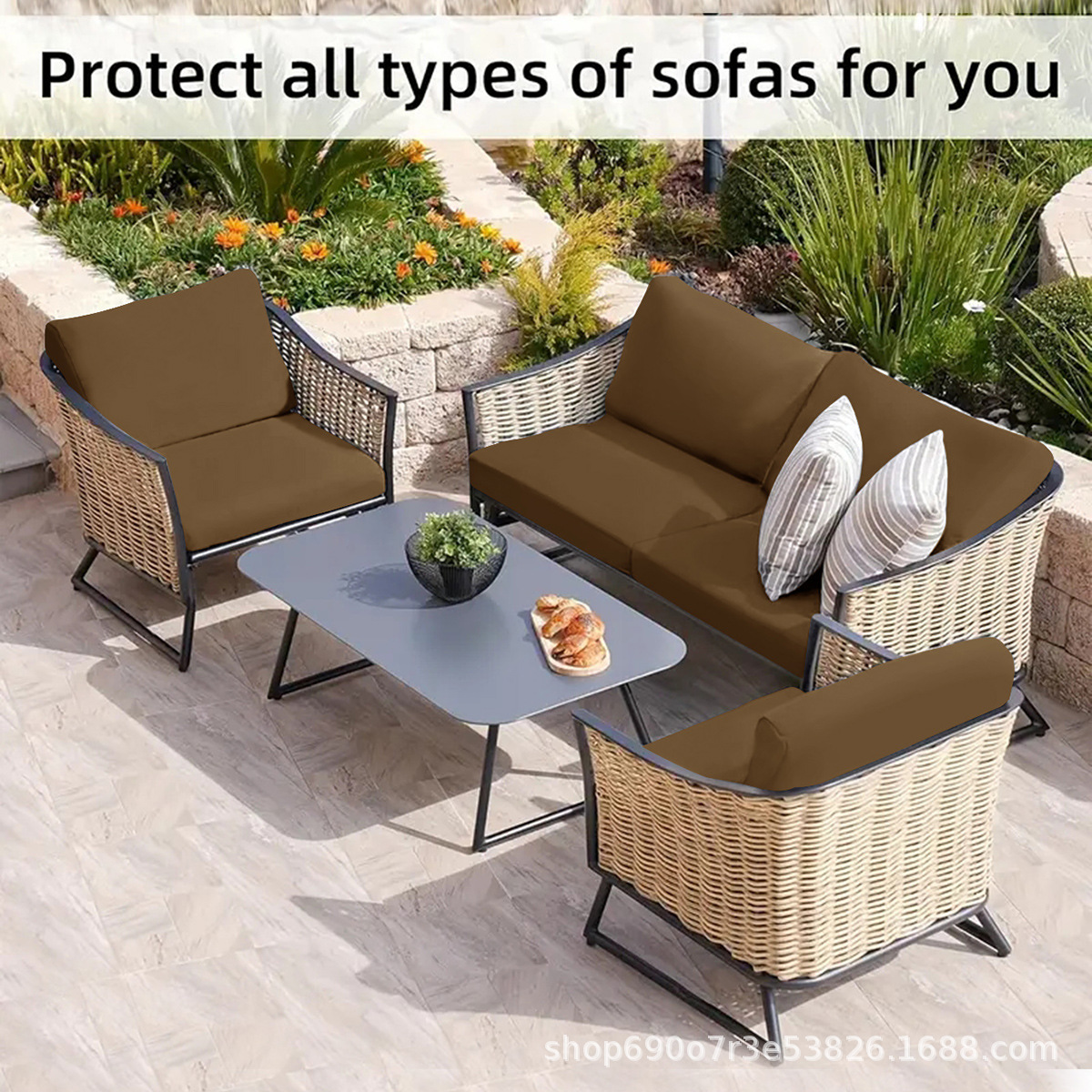 Ventas directas transfronterizas todo incluido elástico de color sólido impermeable seda de leche al aire libre cubierta de cojín de sofá a prueba de polvo cubierta de cojín de sofá a prueba de agarre