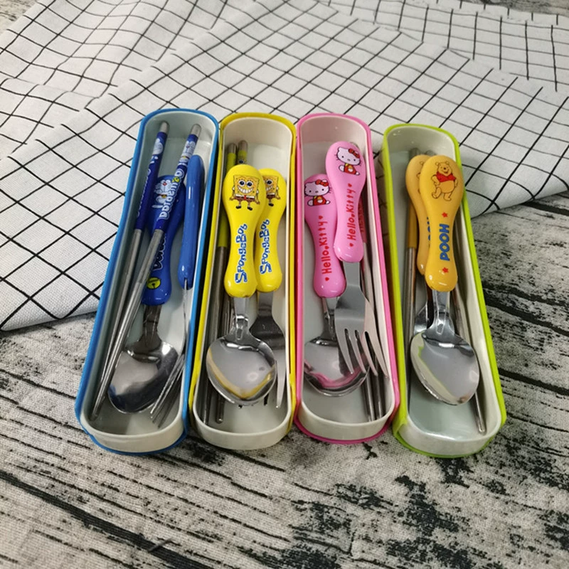 Мультяшная детская посуда набор из трех предметов Южная Корея посуда костюм Ложка Вилка палочки для еды набор Подарочная коробка Посуда из нержавеющей стали