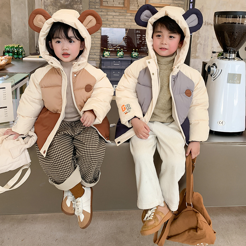 Ropa para niños Amazon 2023 nueva chaqueta acolchada de algodón para niños chaqueta acolchada de algodón de dibujos animados de estilo coreano para niños y niñas