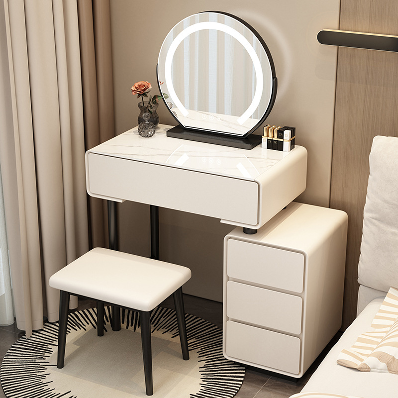 Tocador para el hogar Mesa de pizarra de roca simple con cajones Mesa de tocador de gran capacidad Mueble de almacenamiento junto a la cama Mesa de maquillaje integrada