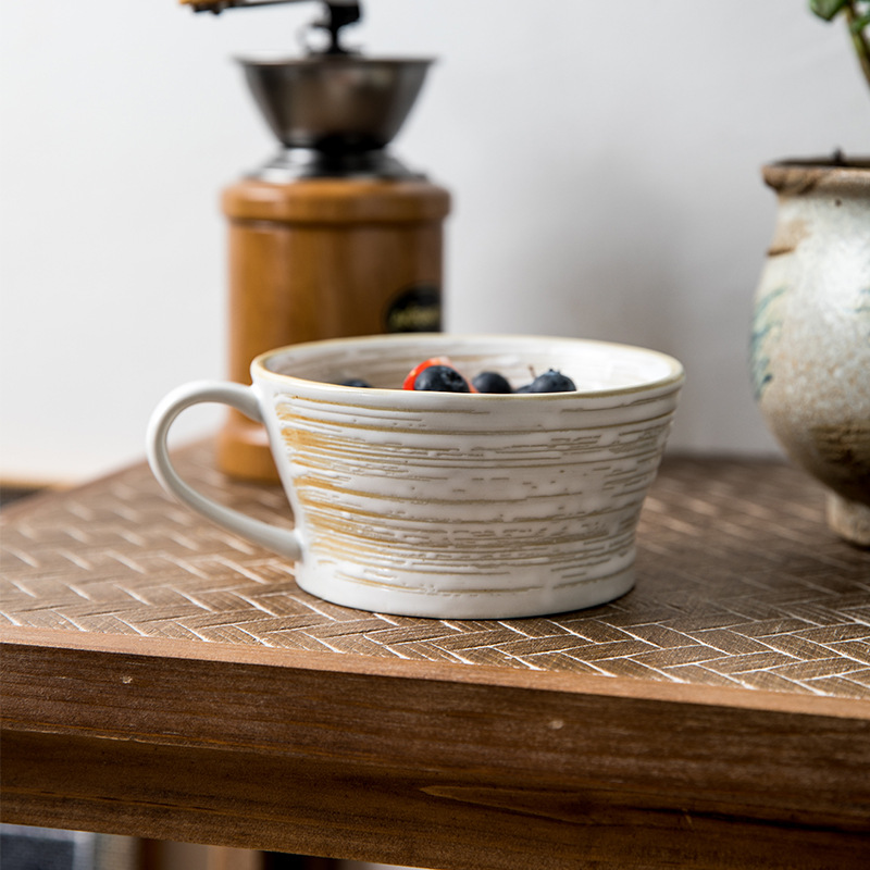 Viejos tiempos retro taza de avena de gran calibre taza de desayuno vintage taza de cerámica taza de cereales caseros taza de agua
