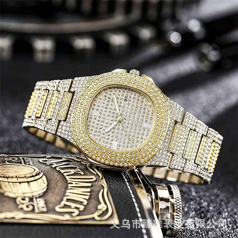 Men's Watch with Starry Sky Dial and Diamond-Studded Steel Band, Popular Foreign Trade Trendy Men's Watch Wholesale, Inschic Full Diamond Design