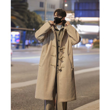 爆款现货-1014-FY018~P138~牛角扣连帽夹棉中长款毛呢大衣男