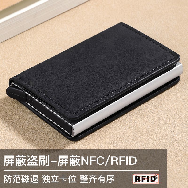 Anti-robo transfronterizo anti-magnético metal elástico bolsa de tarjetas de crédito caja de metal de aluminio para hombres bolsa de tarjetas de plata