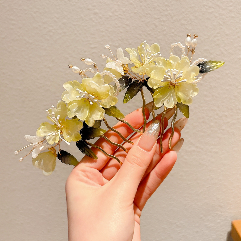 Peonía peonía peonía súper hada horquilla albóndiga accesorios para el cabello femenino peine de cabello verde fresco accesorios de cheongsam peine insertado tocado lateral